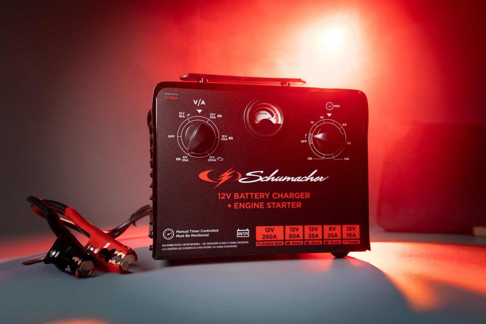 Schumacher battery charger with red backlight