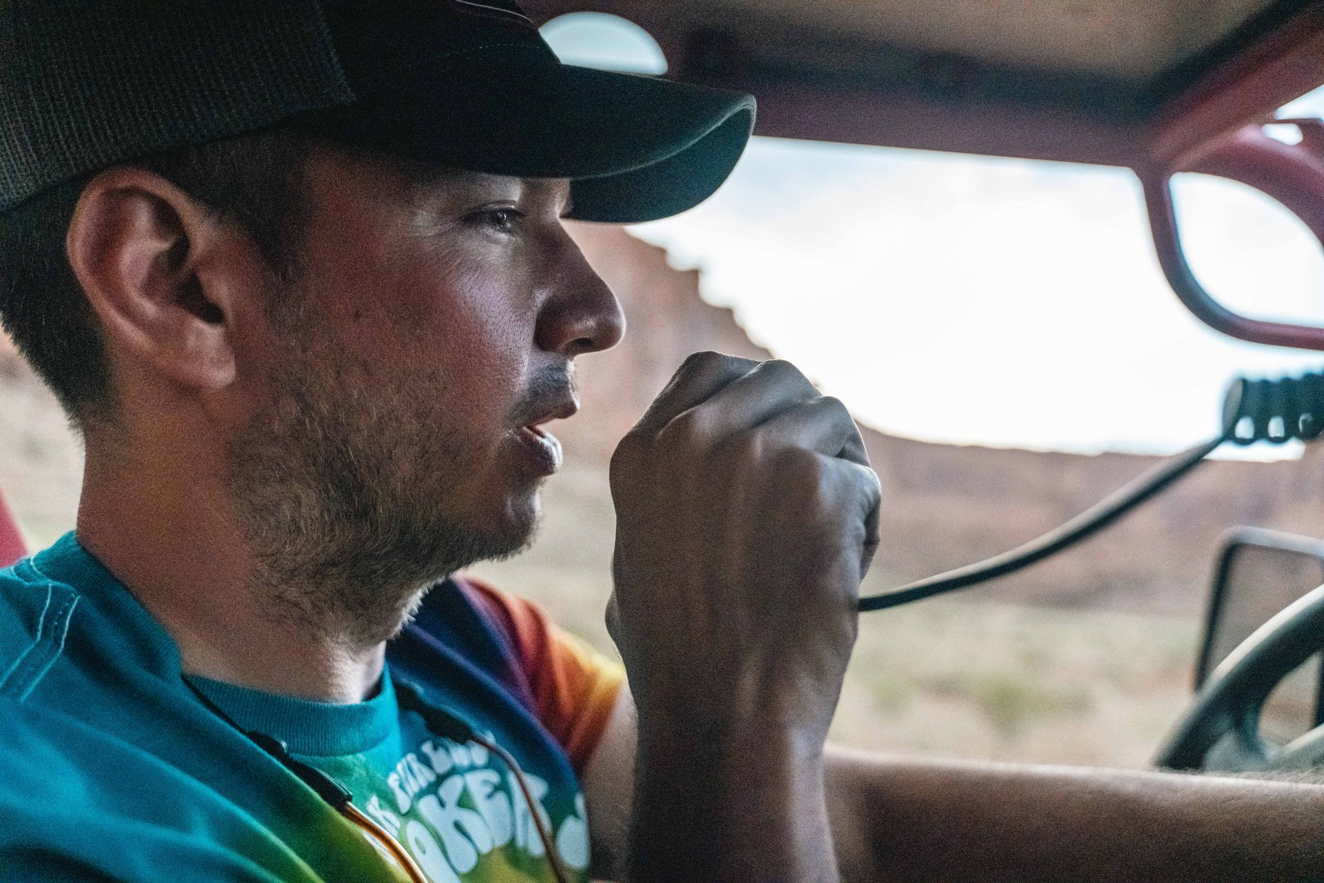 Driver on the radio from the cab